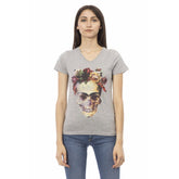Trussardi Action Gray Cotton Women V-Neck Top -   -  Trussardi Action.